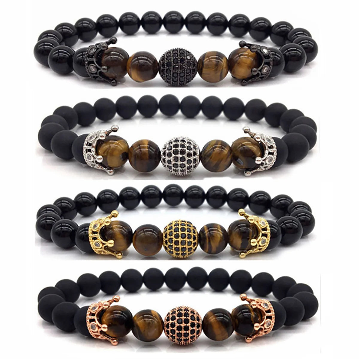 Bracelet Jewelry Natural Black Beaded Double Crown Bracelets for Women and Men Matte Agate Stone Rope Bangle Chain Jewelry