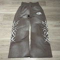 Custom Vintage Acid Wash Sun Faded Flared Sweat Wide Leg High Waist Track Pants Embroidery Rhinestone Oversized Baggy Sweatpants