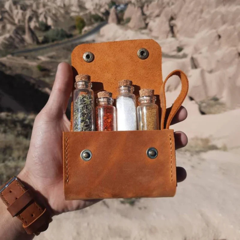 Handmade Bushcraft Camping Travel Spice Kit Barbecue Seasoning Bottle Set Packets Suger Backpack Packet Holder