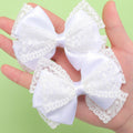 CN New Fashion White Boutique Hair Bow Solid Color Satin Lace Hair Clip for Kids Girls Embroidery Hair Accessories