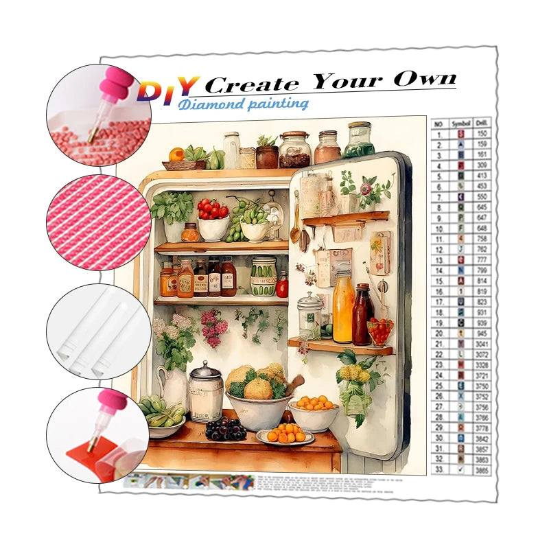 Adult Diamond Painting 30x30 Diamond Dot Painting Cartoon Refrigerator DIY Resin Diamond Painting Kits with Velvet Canvas