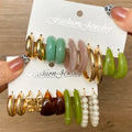 VKME Trendy New Design Geometric Drop Stud Earring Set for Women Vintage Acrylic Resin Circle Bohemian Hoop Earrings Set