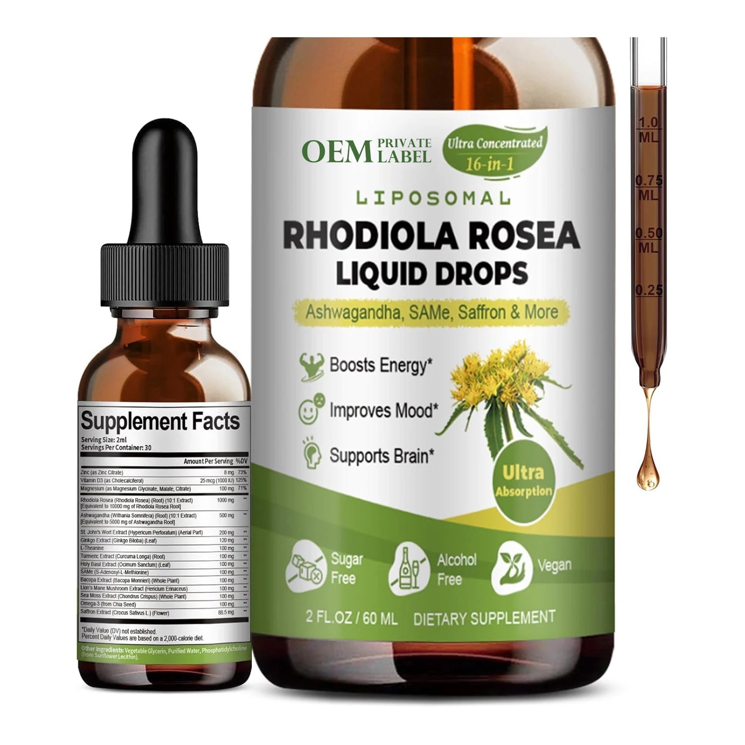 16 in 1 Liposomal Rhodiola Rosea Tincture Rhodiola Root Extract Liquid Drops with AshwagandhaSaffron Supplement for Relaxation