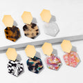 Trendy Simple Design Hexagon Geometric Cellulose Leopard Tortoise Shell Leopard Resin Acetate Acrylic Earring Jewelry for Women