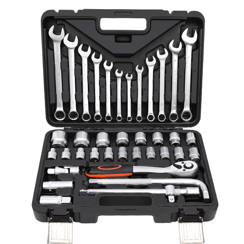 38 Pieces Black With Blue Code Socket Auto Repair Tool Box Set for Shop Automobile Repair Tool Kit With Speeder Bar