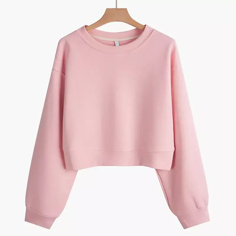 Wholesale High Quality Custom Plain Long Sleeve Women Crop Tops Hoodies