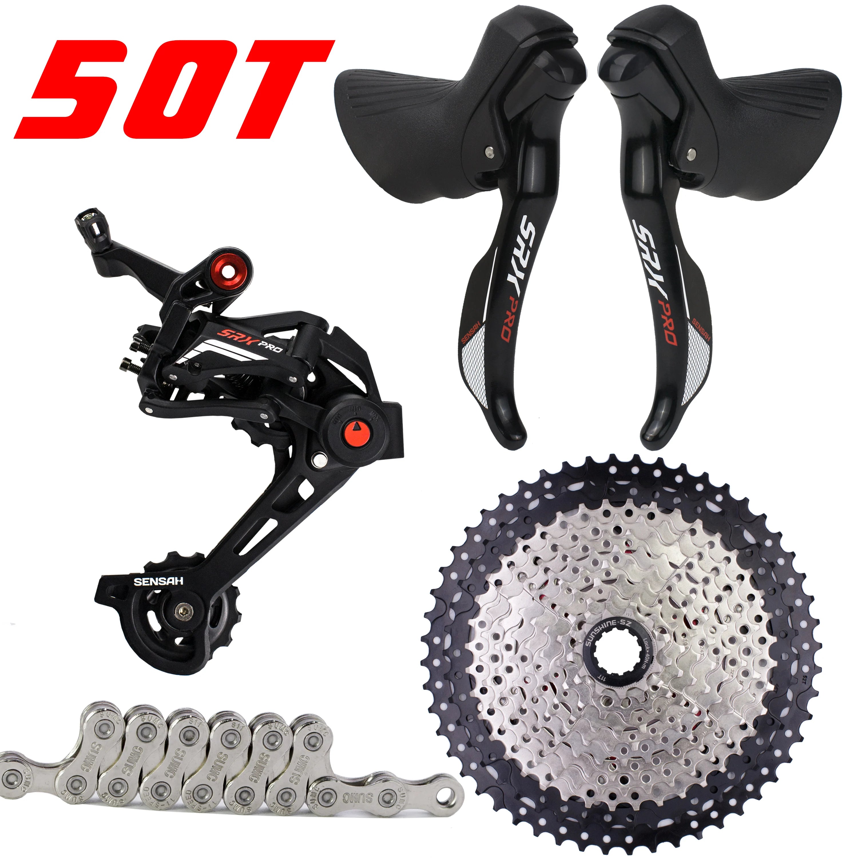 SENSAH SRX PRO 1x11 Speed 11s Road Groupset R/L Shifter + Rear Derailleurs +SUMC Chain+cassette Kits for Gravel-Bikes
