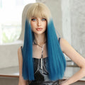 Wholesale Wig Long Straight Perruques With Ombre Blue Bangs Blonde Pink Red Gray Synthetic Wig for Anime Cosplay Pelucas Perucas