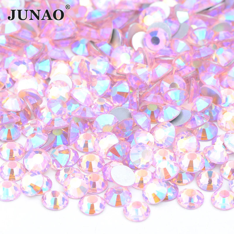 JUNAO Factory Sales SS8 SS10 SS12 SS16 SS20 Strass Beads Glass Crystal Stones Light Rose AB Flatback Rhinestone for Clothes