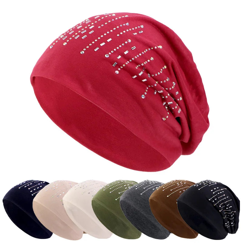 Rhinestone Beanie Hats for Men Women Slouchy Beanie Hip-Hop Caps Light Weight Soft Skull Caps for Chemo Sleep