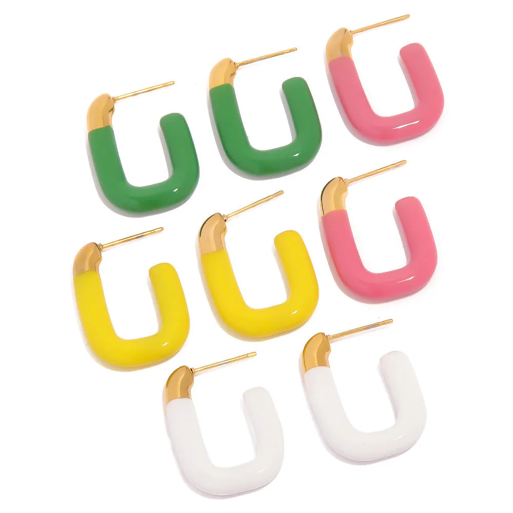 Colorful Enamel U-shaped Opening Gold-plated Rhodium Plated Stainless Steel 18K Hoop Earrings Cute Customized Party Gift