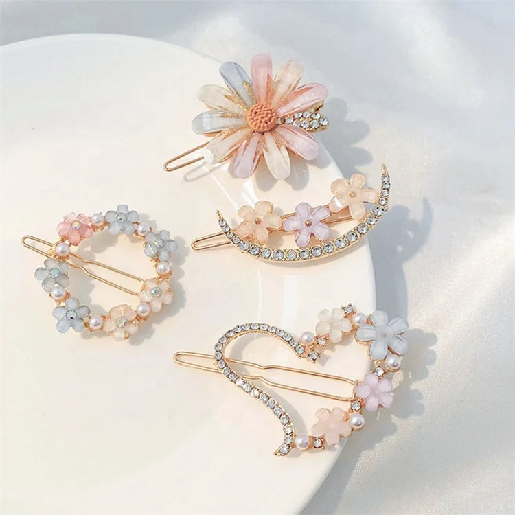 YIYI Korean Style Fashion Hot Sale Lovely Kids Girl Hair Clips Crystal Bling Luxury Flower Hair Clips Wholesale