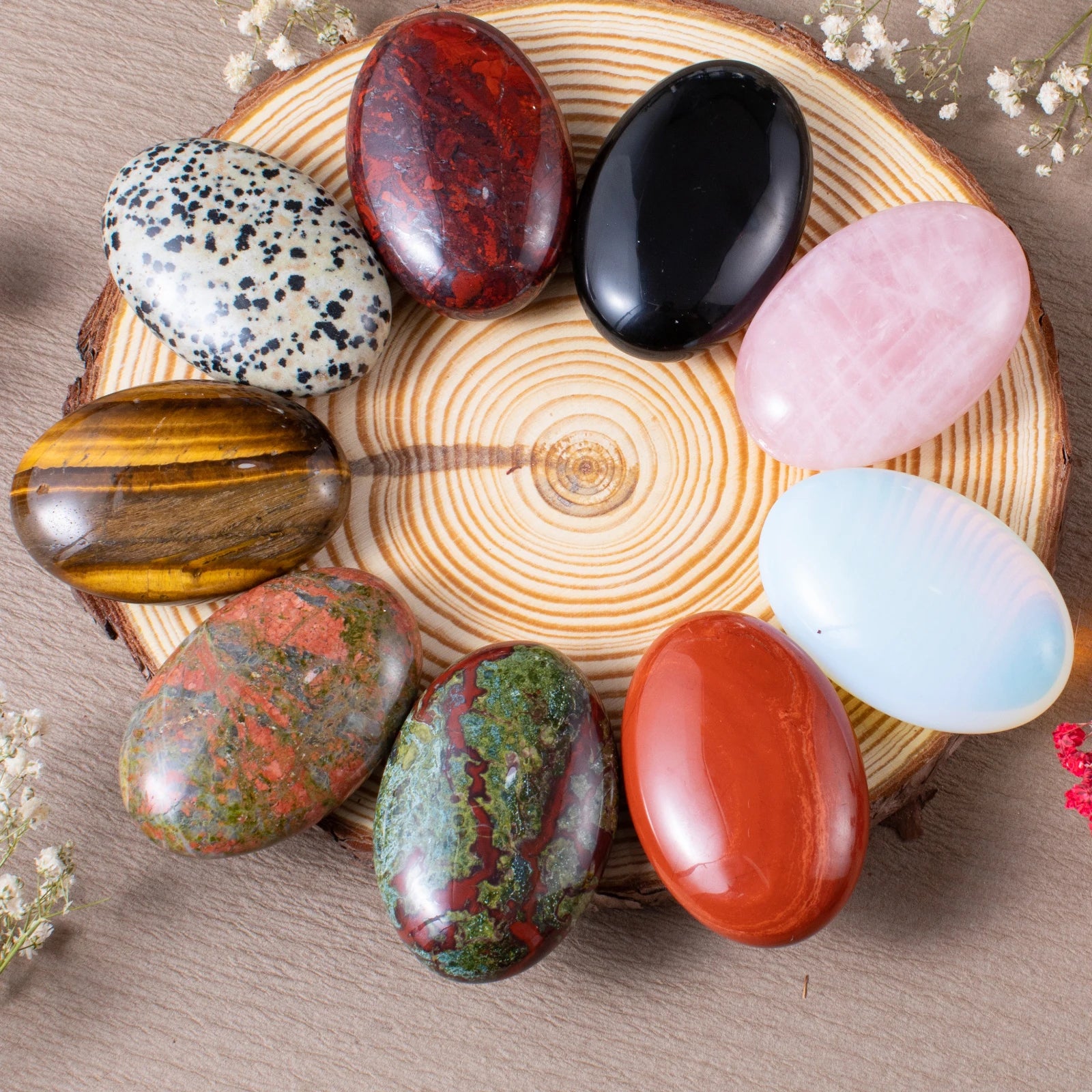 JANE Natural Rose Quartz Crystal Tumbled Oval Palm Stone Polished Gemstone Eco-Friendly Pocket Stone Anxiety Stress Therapy