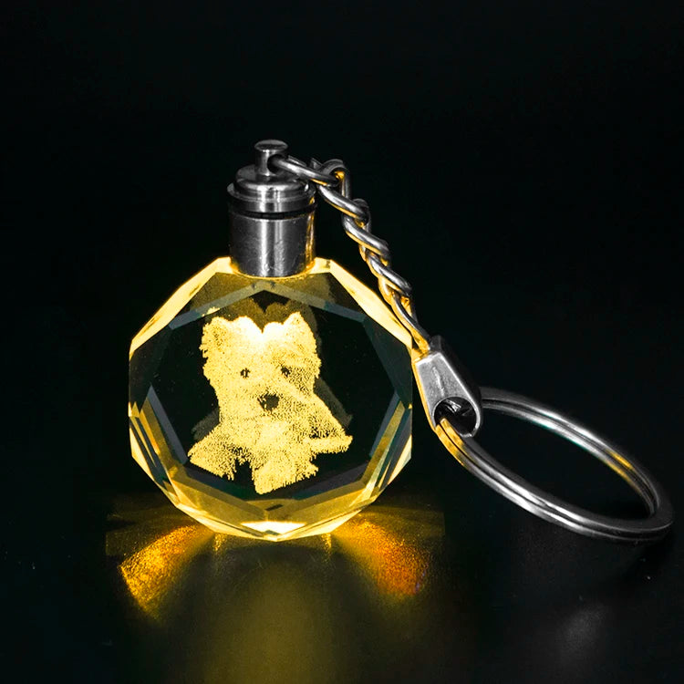 Wholesale Eco-Friendly 7-Color K9 Crystal Dog Keychain with Custom Logo UV Printing 3D Laser Engraving LED for Souvenirs