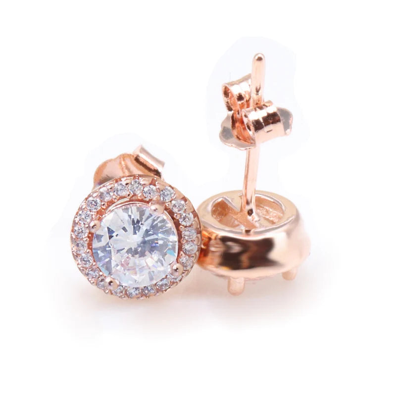WMK027 Pave Cubic Zircon  Stud Earrings in 925 Sterling Silver Elegant Wedding Stud Earring Halo Stud Earrings