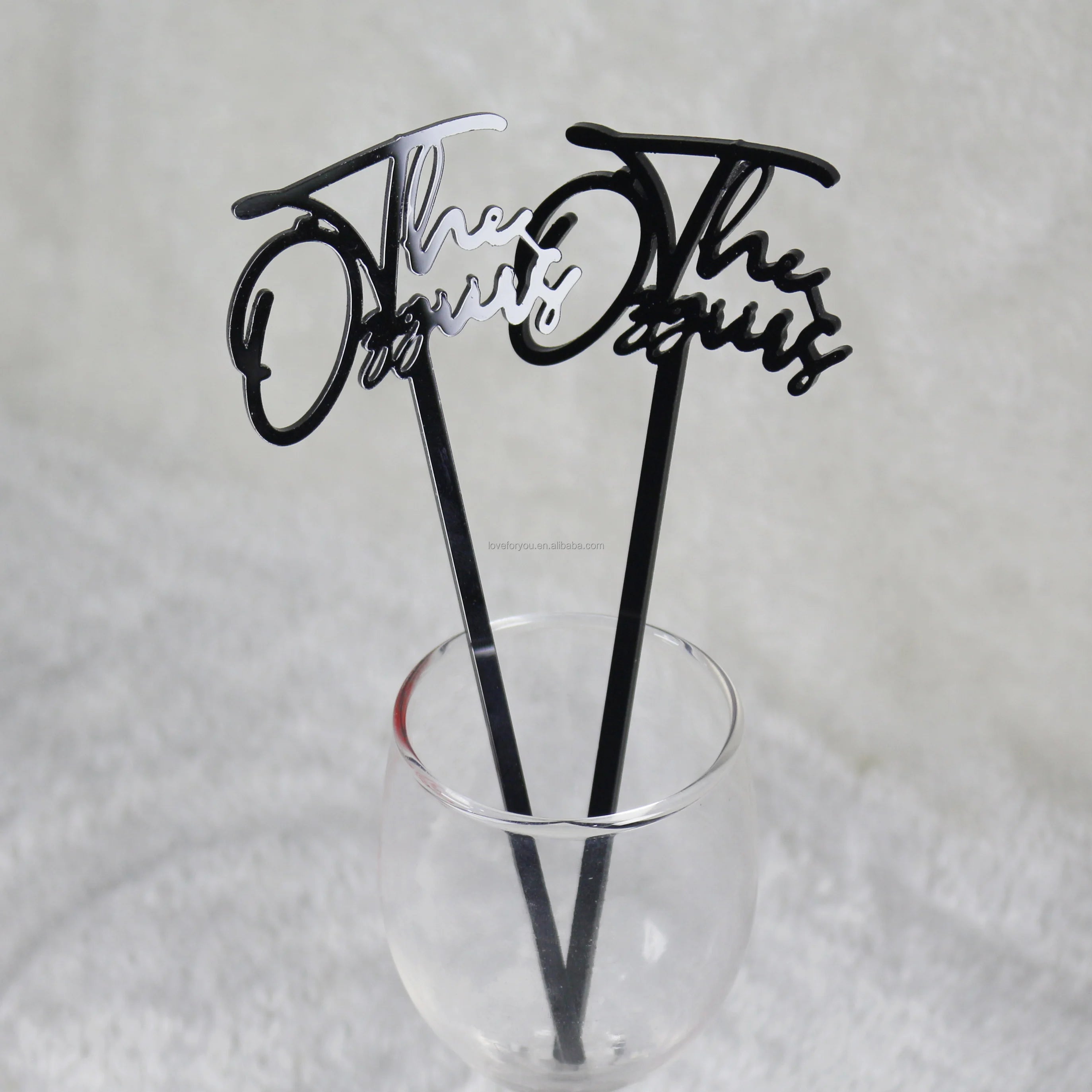 Custom Design Black Acrylic Drink Monogram Name Wedding Stirrer Party Event Cocktail Stirrer