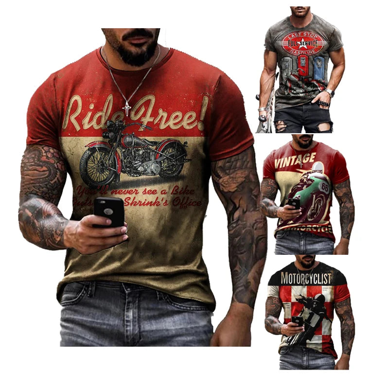 Evertop OEM/ODM Custom logo Men's Hip Hop Motorbike Digital Knitted Printed Short Sleeve Sublimation T-Shirt