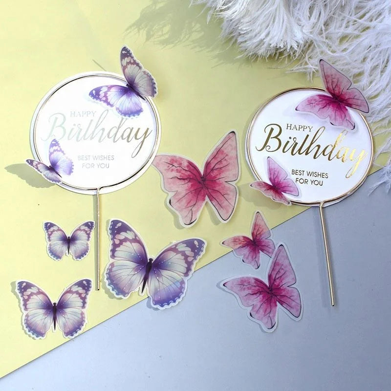 Hot Selling Butterfly Cake Insert Party Supplies Wrought Iron Wedding Valentines Happy Birthday Decoration Cake Topper
