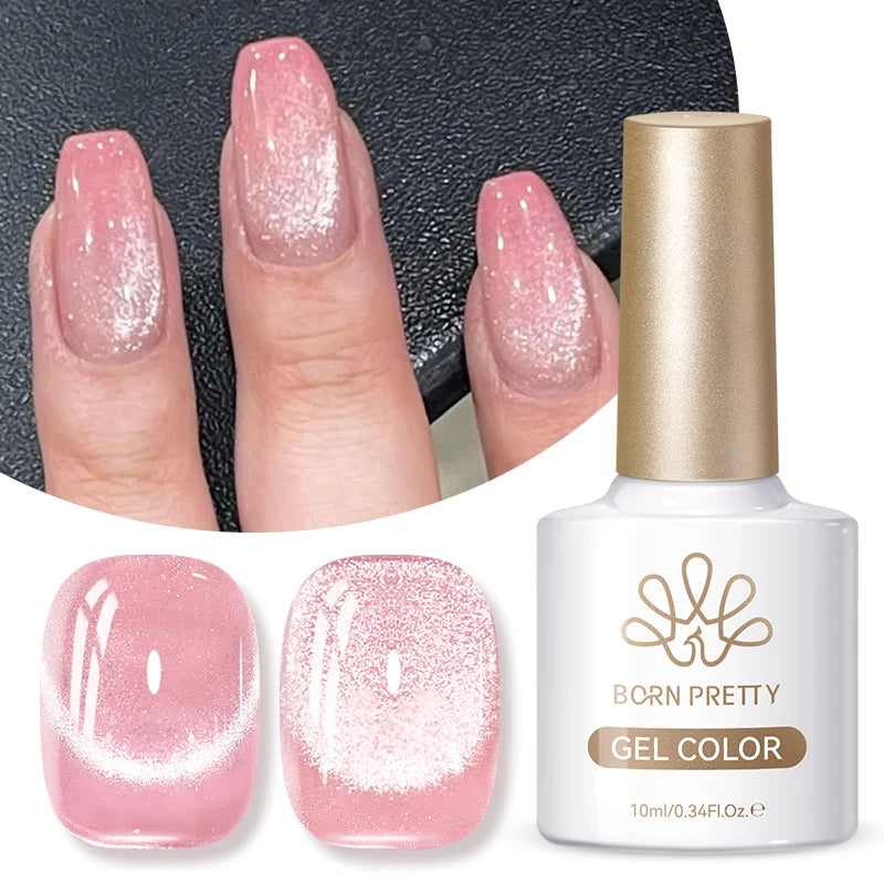 BORN PRETTY Nail Supplies Shimmer Pink Cateye Magnetic Gel Polish Color Non Toxic Cruelty-free Crystal Cat Eye Gel Nails