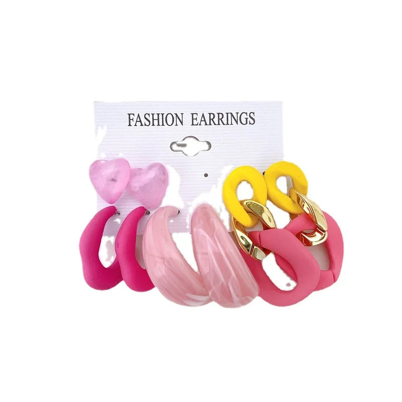 Korean Sweet Girl Dating Charm Acrylic Resin Lucite Drop Earrings Set for Anniversary-5 Pairs