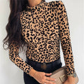 2023 2022 Women Casual Round Neck Shirt Slim Long Sleeve Leopard Tshirt Top