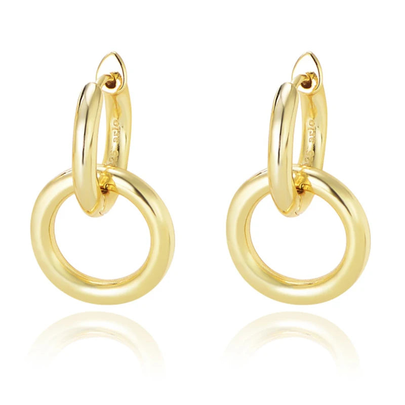 Simple Tarnish Free Minimalist Plain Double Circle Brass 18k Gold Plated Hoops Huggies Pendant Earrings for Women Girls MegaBDM