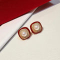 2026 Popular Red Transport Series Stud Earrings 5-6mm AAAA Grade Natural White Freshwater Pearl Inlay Gold Plated Camellia