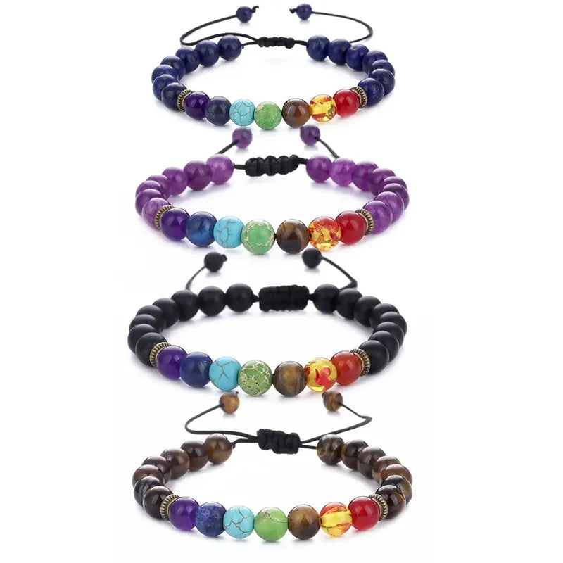 Hot selling men's and women's colorful energy bead agate bracelet natural stone therapy yoga bead handmade woven bracelet gift