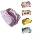 Custom Logo Portable Carry All Travel Cosmetic Bag Large Capacity Quilted Checkered Makeup Bag Toiletry Zipper Storage Pouch