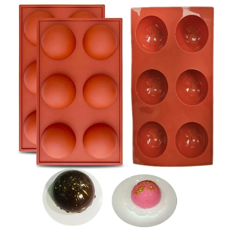 6 Cavity Round Half Ball Shaped Silicone Chocolate Mold DIY Dessert Pudding Cake Baking Molds