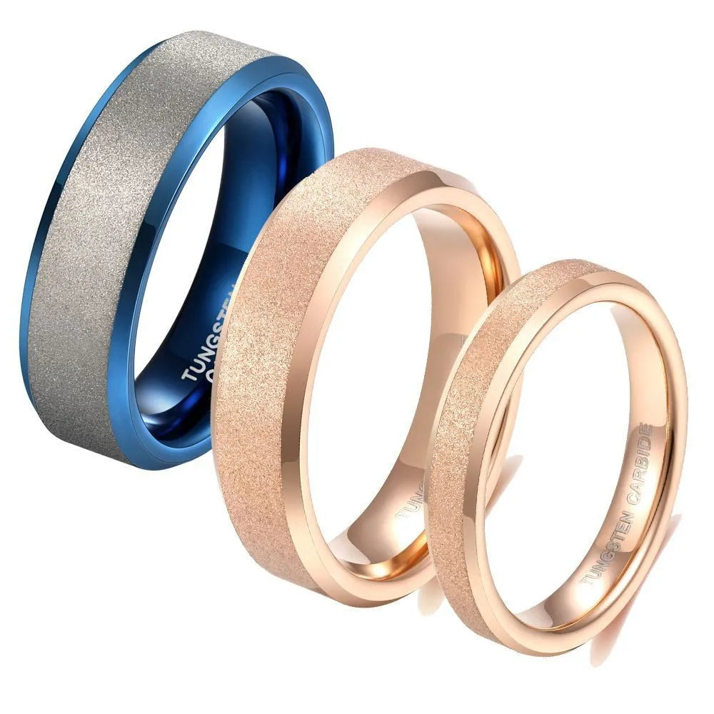 Poya Jewelry Sandblast Blue Rose Gold Plated 4/6mm With Tungsten Carbide Rings