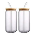 12oz 16oz Clear Beer Can Shaped Glass Cups Soda Coffee Can Drinking Glasses with Bamboo Lids and Glass Straw