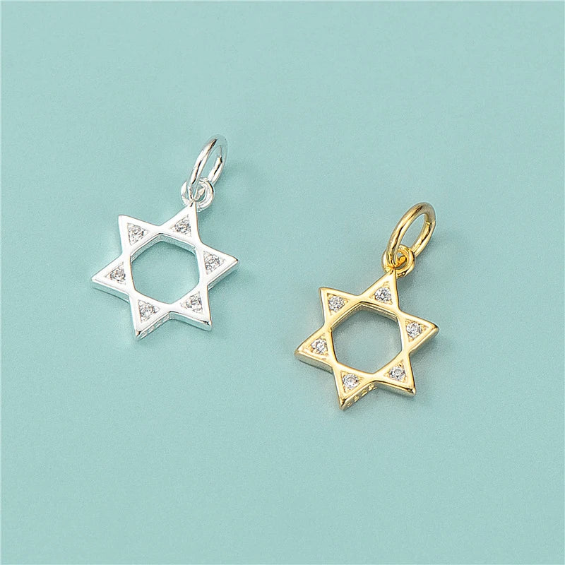 8.8mm Vintage 925 Sterling Silver Micro Zircon Hollow Hexagram Charm Pendants for Jewelry Making Finding