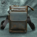 Andong Retro Crazy Horse Leather Belt Bag for Men Outdoor 7 Inch Phone Pocket Shoulder Sling Bags Genuine Cow Leather