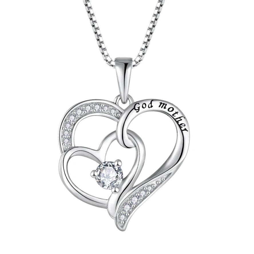 925 Sterling Silver Godmother Heart Pendant Necklace Personalized Engraved Message Heart Necklace for Godmothers