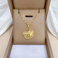 Luxury Crown Cat Titanium Steel Mixed Gemstone Necklace Wholesale Jewelry Fine Jewelry Necklaces Gold Big Necklace for Men Woman