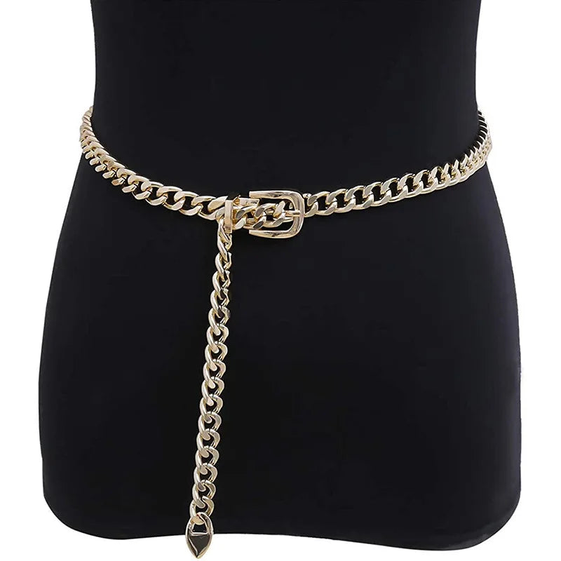 Punk Female Chunky Belt Chain Adjustable Waist Jewelry Gold Chain Zircon for Jeans Pants Trendy for Wedding Party Great Gift