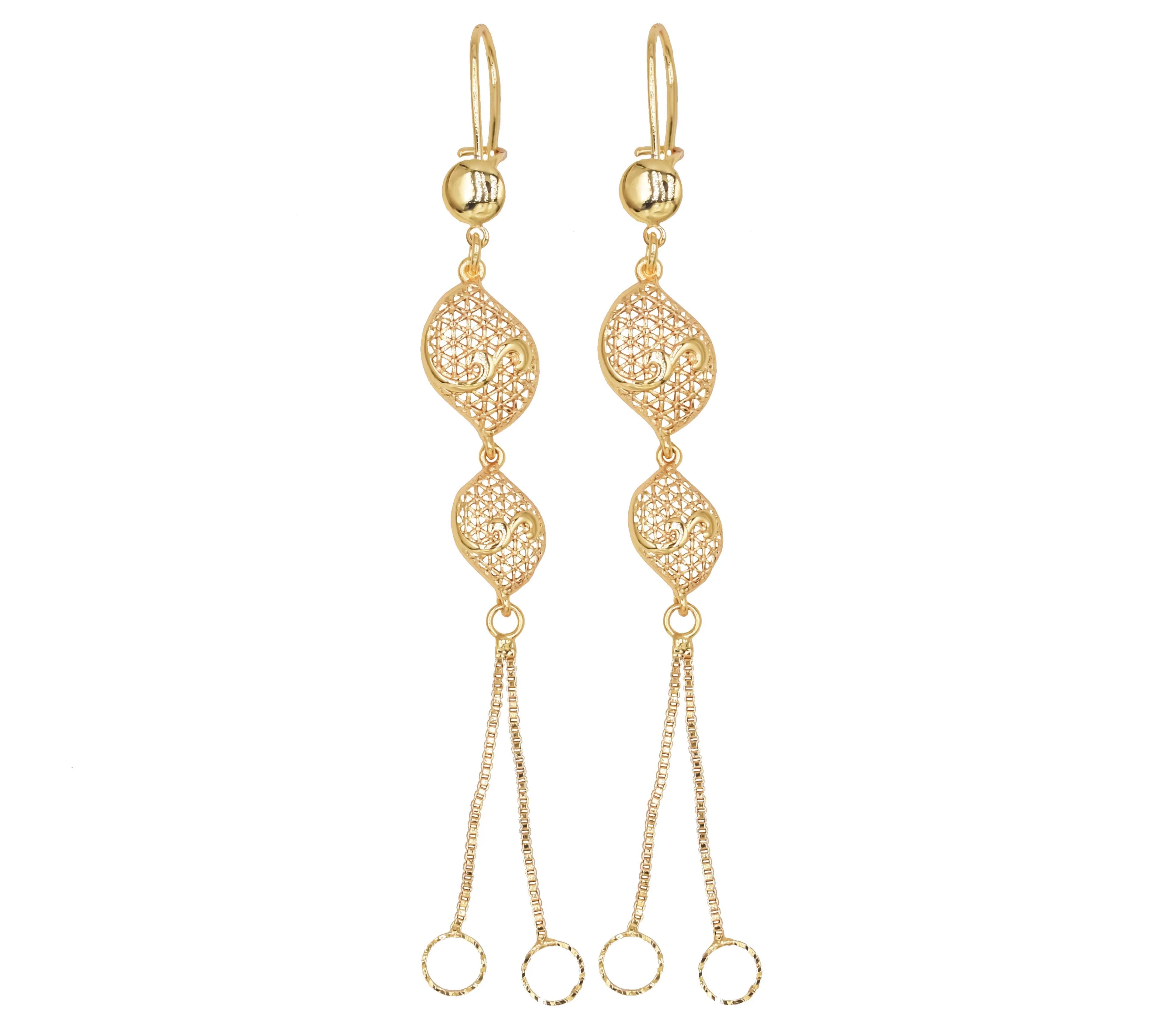 Custom Design Vintage Art Deco Tassels Long 18 k Gold Plated Hoop Earring Fancy Jewelry for Women Brincos Banhados Ouro 18K