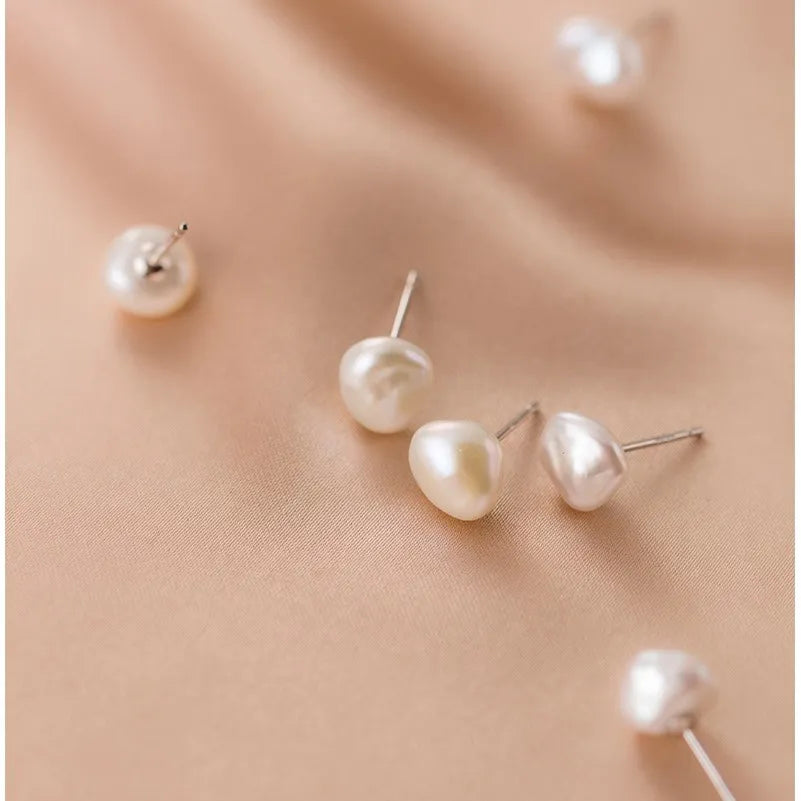 Bridal Wedding Earings 925 Sterling Silver Natural Freshwater Baroque Pearl Studs Earrings Fashion Jewelry for Women