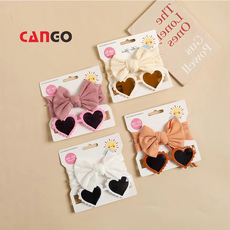 Baby Sunglasses Uv400 Kids Bow Soft Elastic Headband Solid Color Head Wrap Cotton
