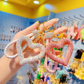 Cute Pink Crystal Heart Keychain Braided Strap Car Key Holder for Girls