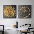 Black and Gold Round Pattern Canvas Gold Foil Poster Print Wall Picture Decor