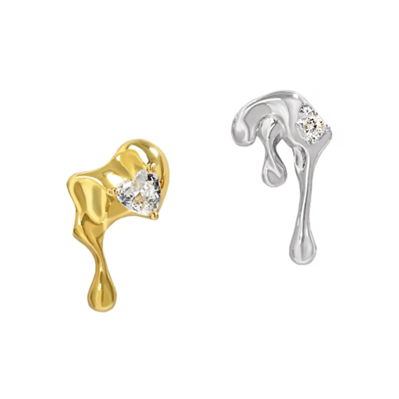 Wuqie New Arrival Creative Gold Plated Silver Irregular Lava Waterdrop Stud Earrings Asymmetric Zircon Earrings