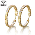 Top Icy Hip Hop Jewelry Fashion Brass Gold Plated Full Diamond Big Earring Hoop Gold Plated Cubic Zircon Hoop Earrings Women