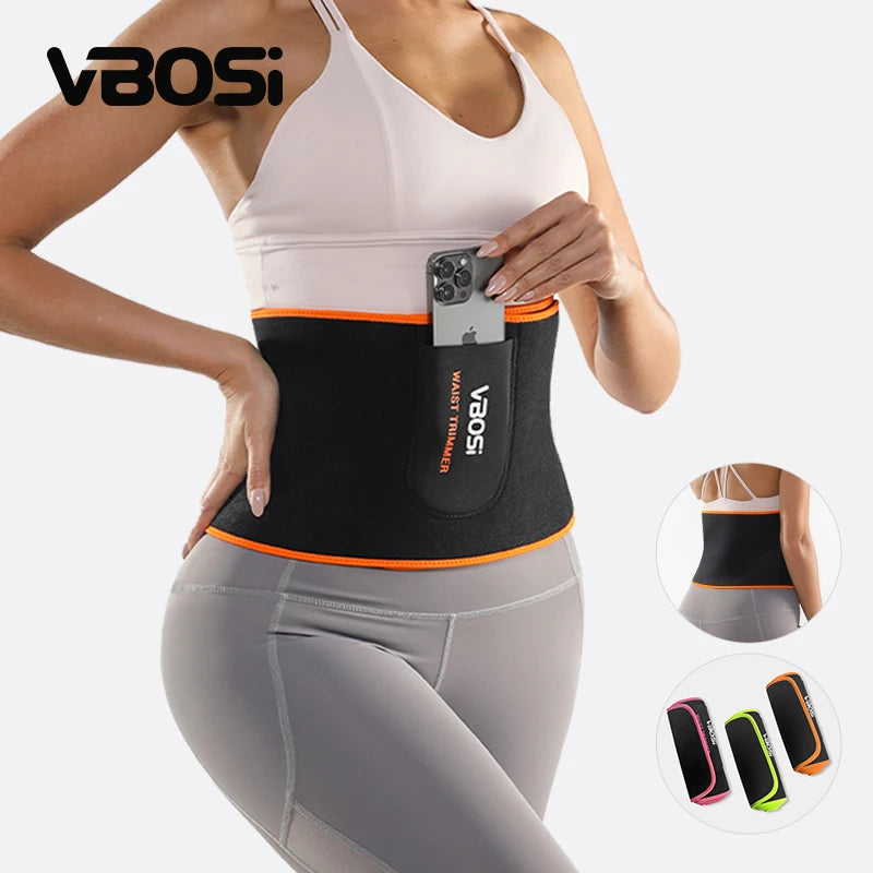 VBOSi 3638 Neoprene Elastic Adjustable Sweat Waist Trimmer Fitness Belt Phone Pocket Weight Loss Workout Gym Sports Abdominal
