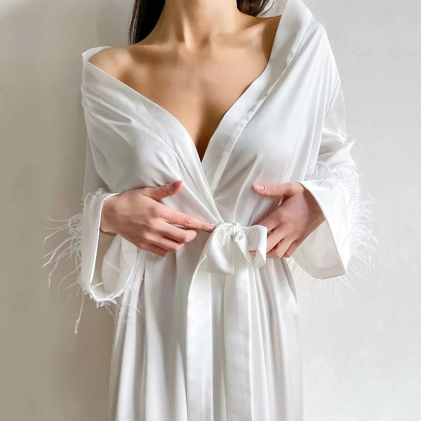 New Design Feather Pajamas Fashion Home Wear Long Sleeve Women's  Sleepwear