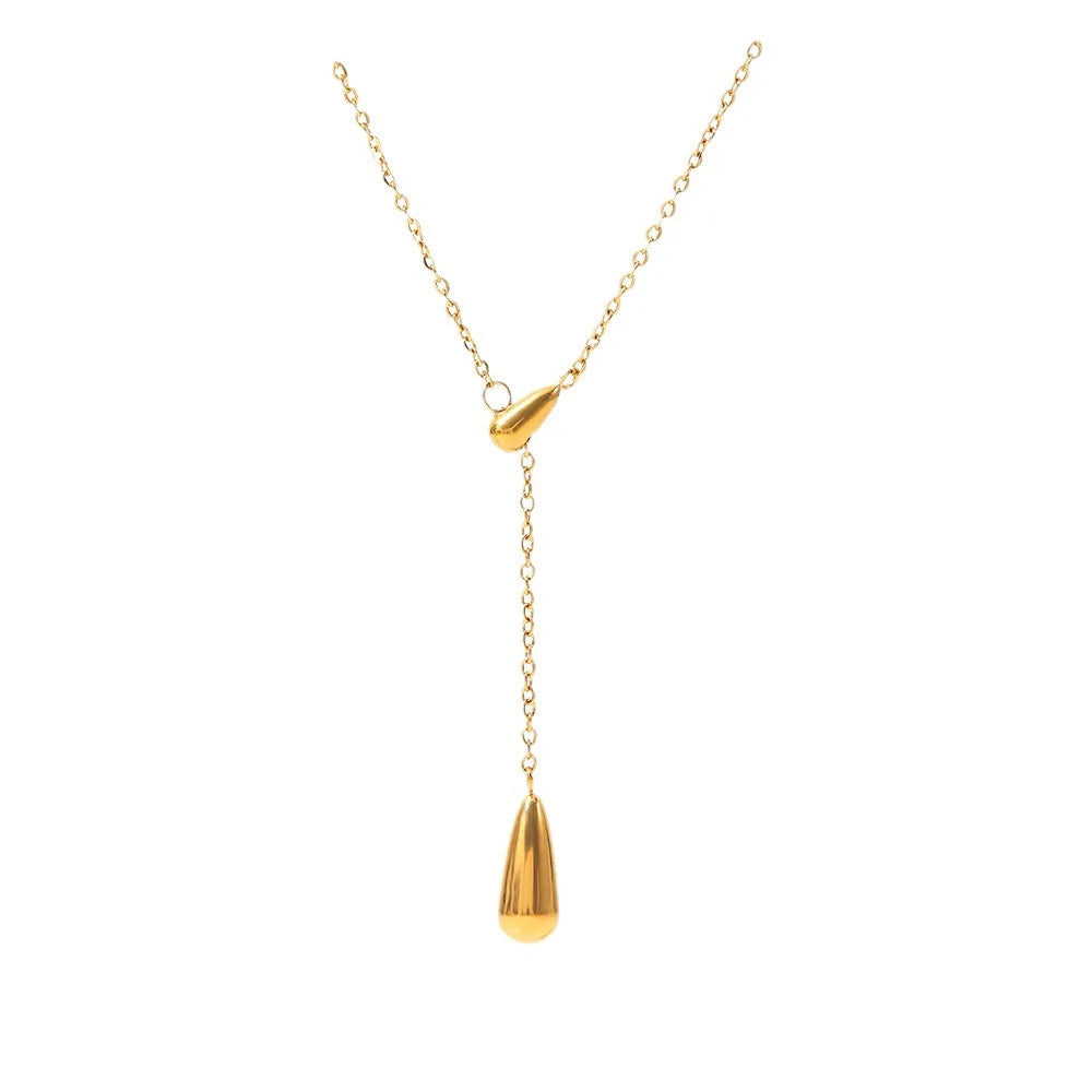 BJG0375N Rhodium Plated 18K Gold Plated Stainless Steel Rope Chain Trendy Water Drop Pendant Necklace Wholesale Jewelry