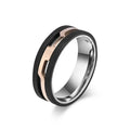 New Arrive Fashion Titanium Rose Gold Silver Oval Cut Punk Rings Double Color Black Lattice Texture Embossed Men's Jewelry