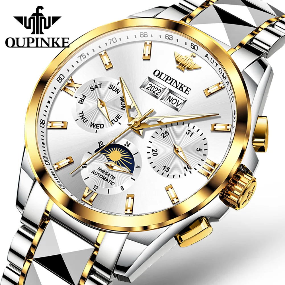 Oupinke3201Oem Watch New Design Transparent Genuine Waterproof Skeleton Mens Wrist Watch  Automatic Top Mechanical Luxury Brand