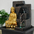 Golden Brown Resin Buddha Statue Hand-painted Warm Lamps Flowing Water Carving Fountain Ornaments Exquisite Texture Buddhism